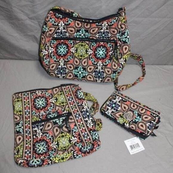 Vera Bradley Handbags - Vera Bradley 3Piece Set – Crossbody Bag, Tote & Wallet NWT Black Medallion Print